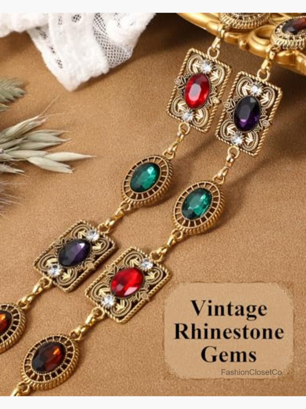 Vintage Rhinestone Gems Western Concho Chain Belt - Boho Metal Waist Chain for - Picture 4 of 7